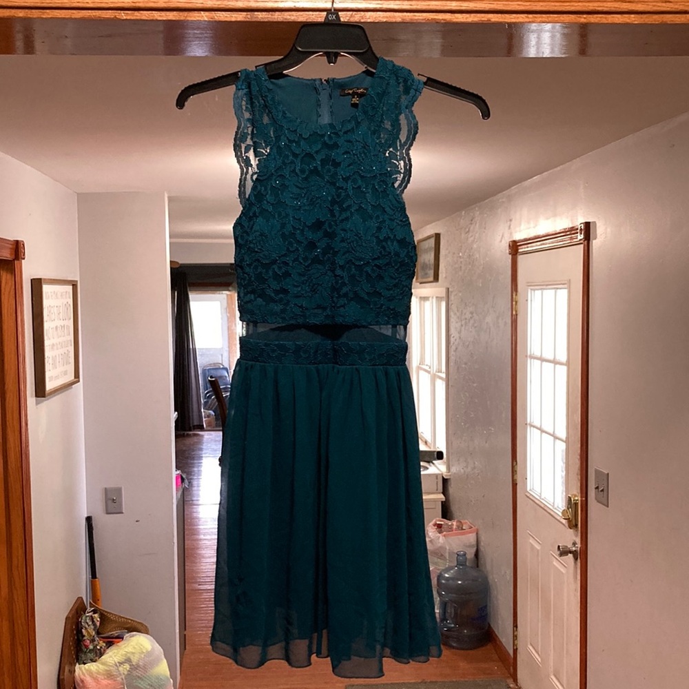 Dark teal, City Triangles dress, lace midriff, lace detailing like new